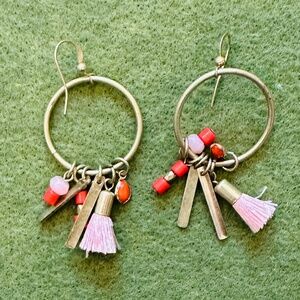 Gold Earrings with tassels and beads